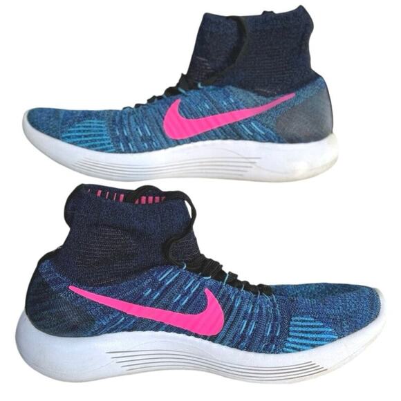Nike LunarEpic Flyknit Womens 8.5 Black Summit White Fire Pink Running Sneakers - Picture 3 of 7